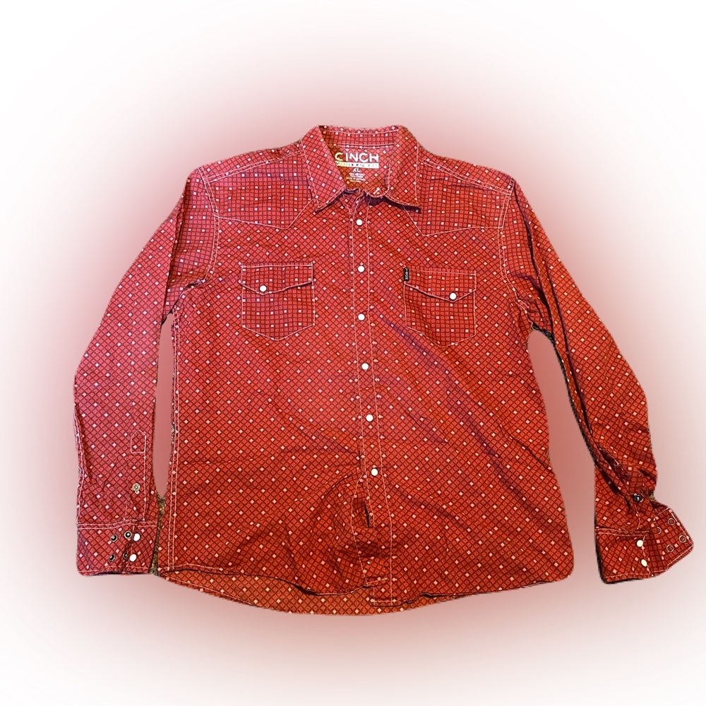 Cinch Extra Large Red Geometric Pattern Pearl Snap Western Shirt